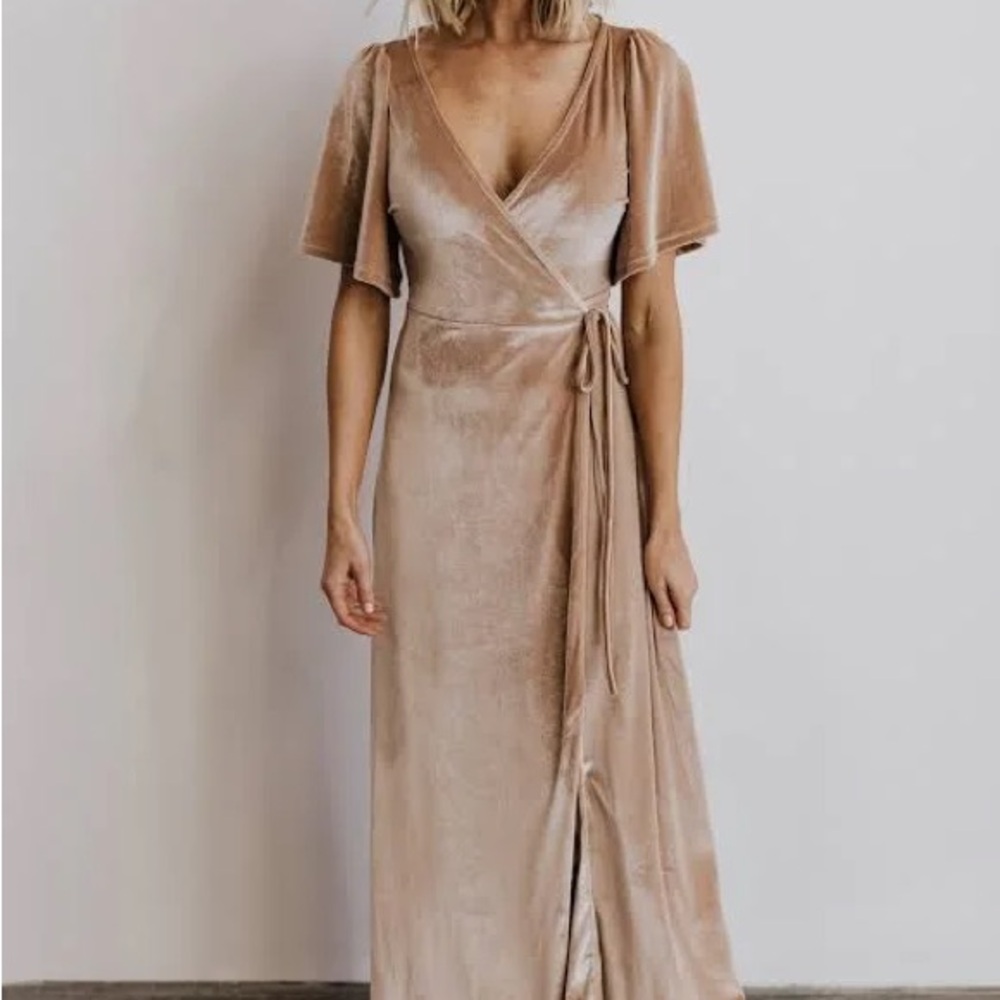 Baltic Born Tan Wrap Maxi Dress with Flutter Sleeves